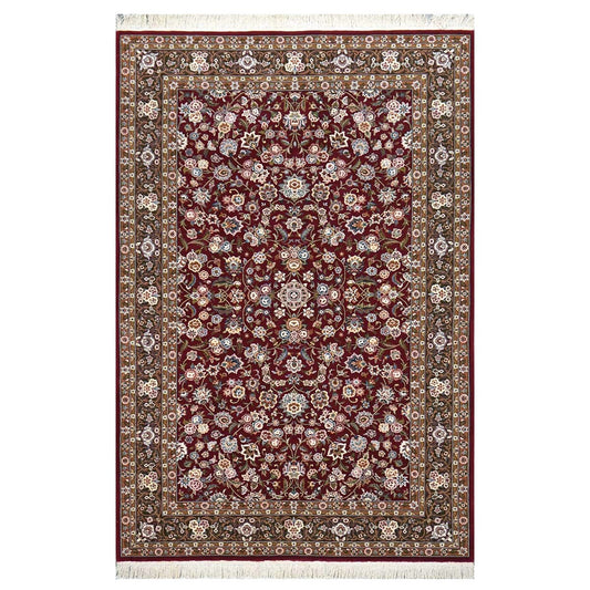 Sino-Persian Tabriz Wool & Silk 6x9 Maroon & Olive Green Handmade Area Rug #1144226