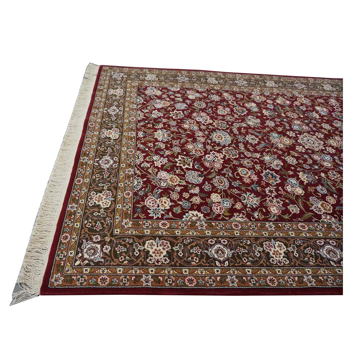 Sino-Persian Tabriz Wool & Silk 6x9 Maroon & Olive Green Handmade Area Rug #1144226