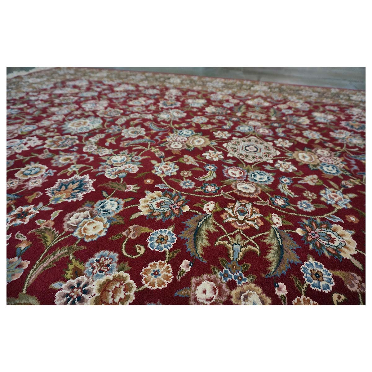 Sino-Persian Tabriz Wool & Silk 6x9 Maroon & Olive Green Handmade Area Rug #1144226