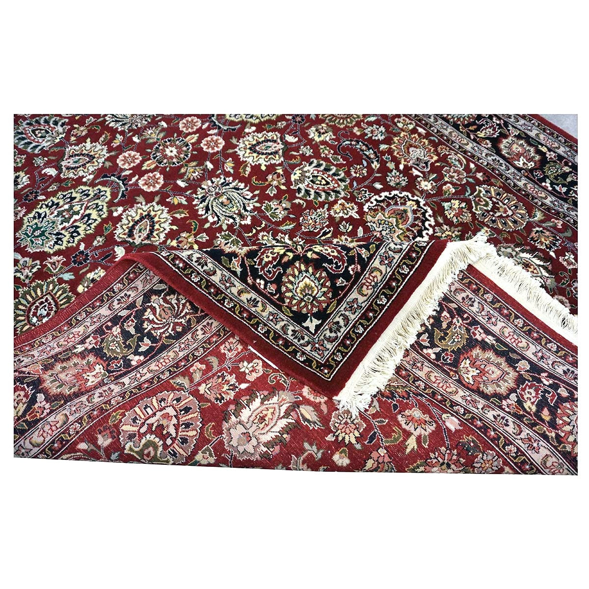 Sino-Persian Tabriz Wool & Silk 6x9 Red & Black Handmade Area Rug #1144227