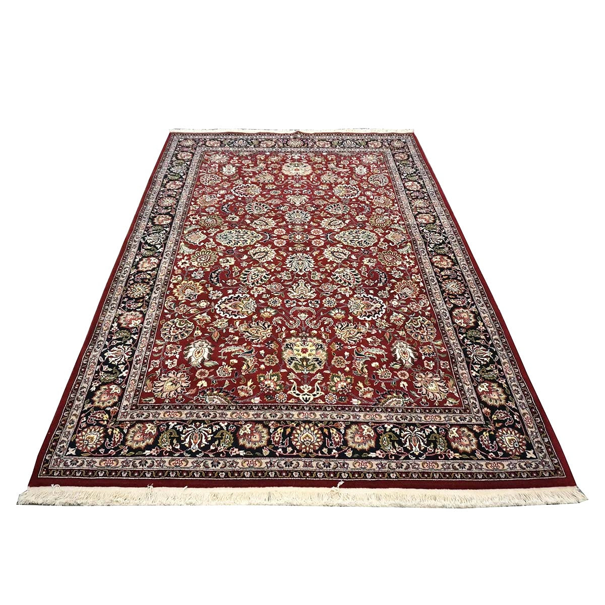 Sino-Persian Tabriz Wool & Silk 6x9 Red & Black Handmade Area Rug #1144227