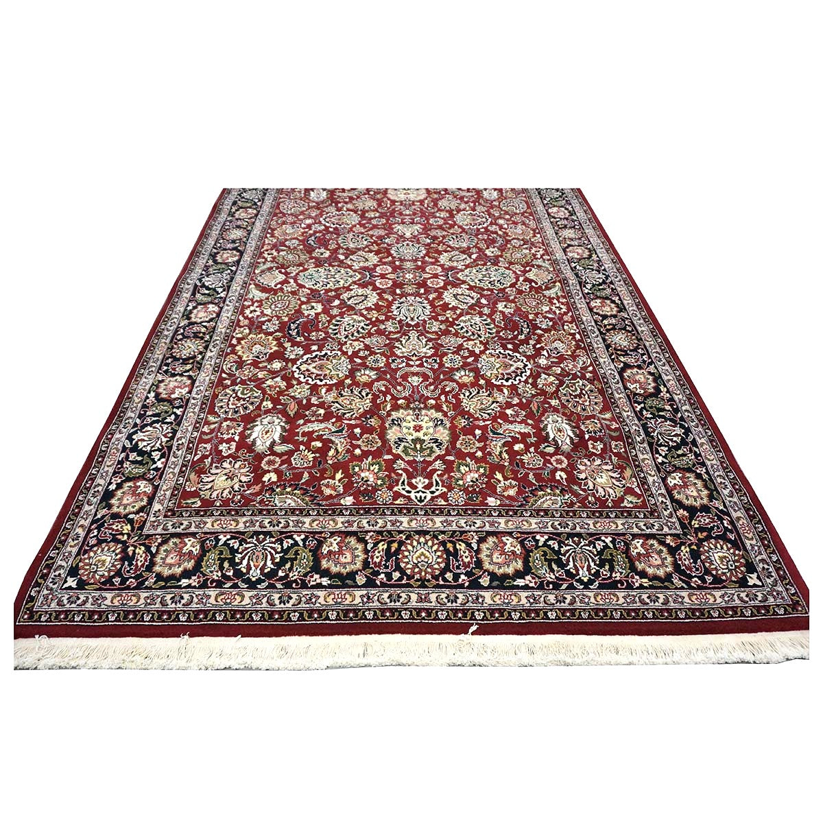 Sino-Persian Tabriz Wool & Silk 6x9 Red & Black Handmade Area Rug #1144227