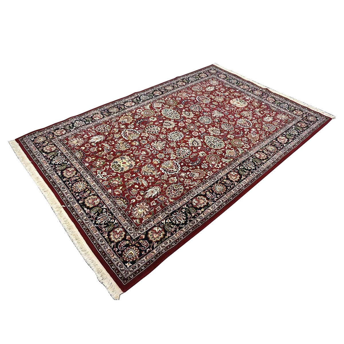 Sino-Persian Tabriz Wool & Silk 6x9 Red & Black Handmade Area Rug #1144227