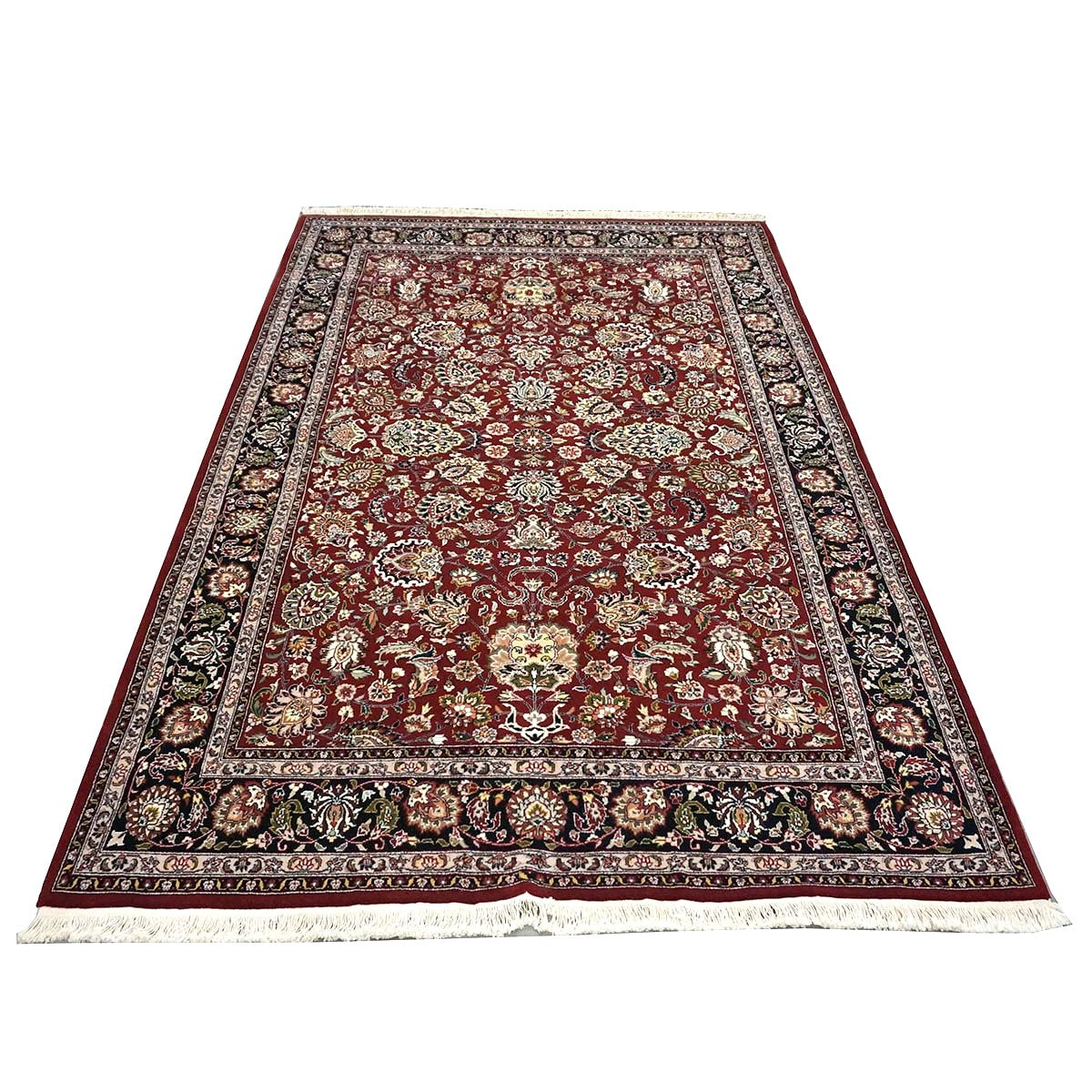 Sino-Persian Tabriz Wool & Silk 6x9 Red & Black Handmade Area Rug #1144227