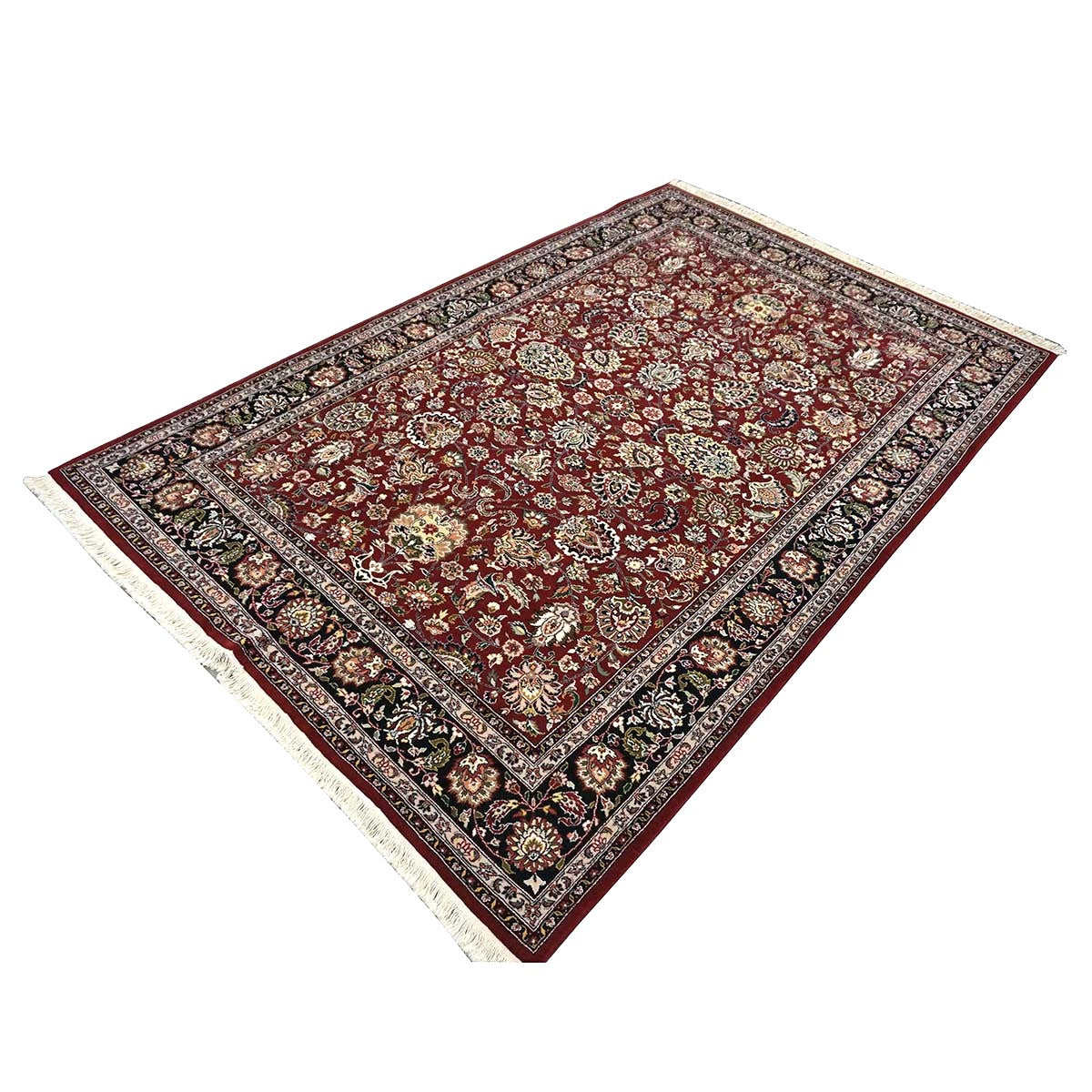 Sino-Persian Tabriz Wool & Silk 6x9 Red & Black Handmade Area Rug #1144227