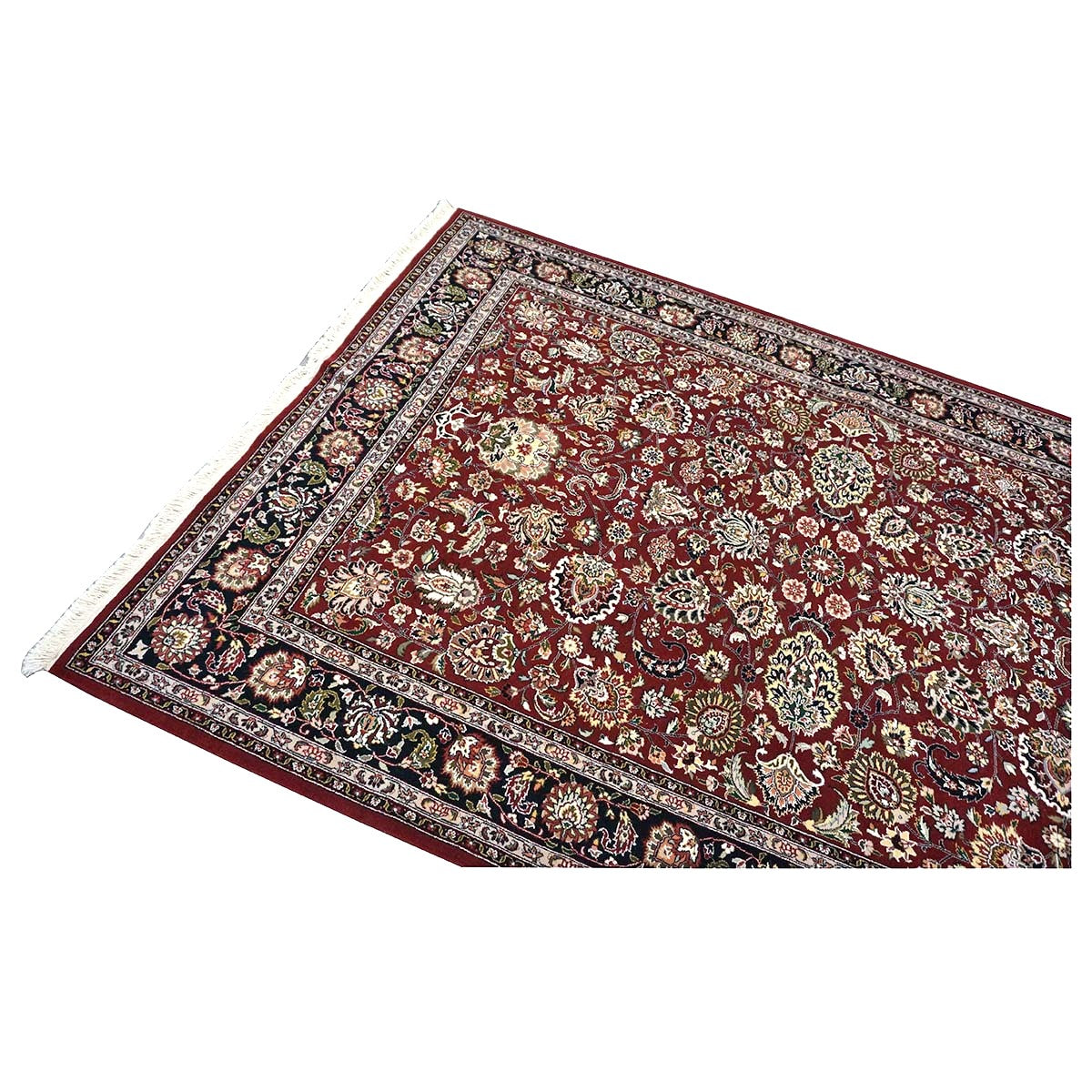 Sino-Persian Tabriz Wool & Silk 6x9 Red & Black Handmade Area Rug #1144227
