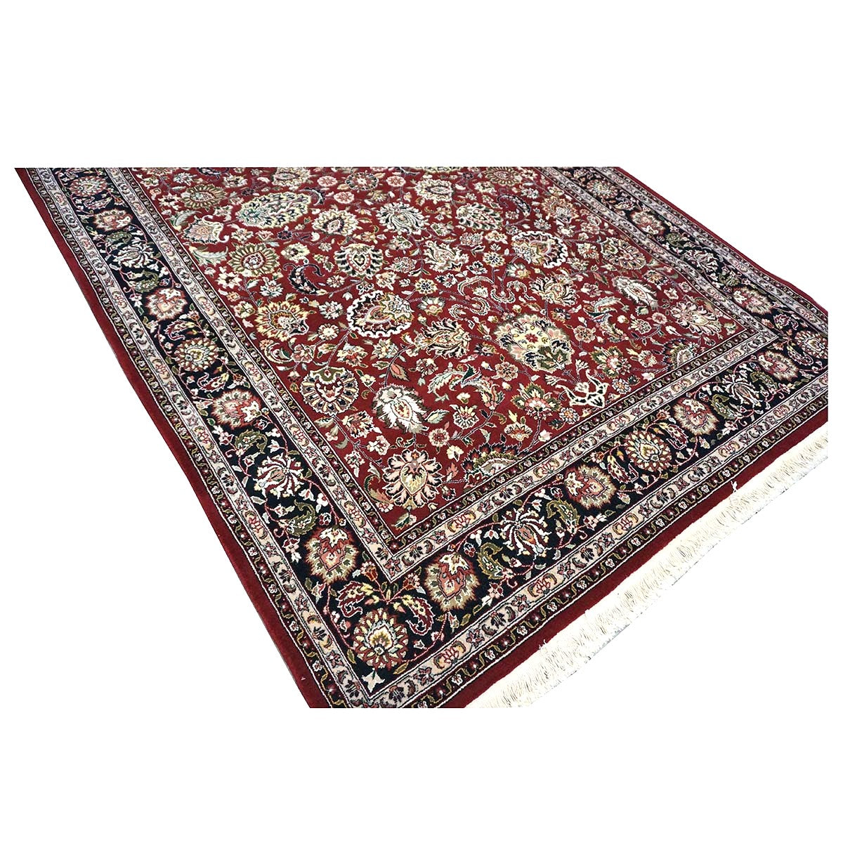 Sino-Persian Tabriz Wool & Silk 6x9 Red & Black Handmade Area Rug #1144227