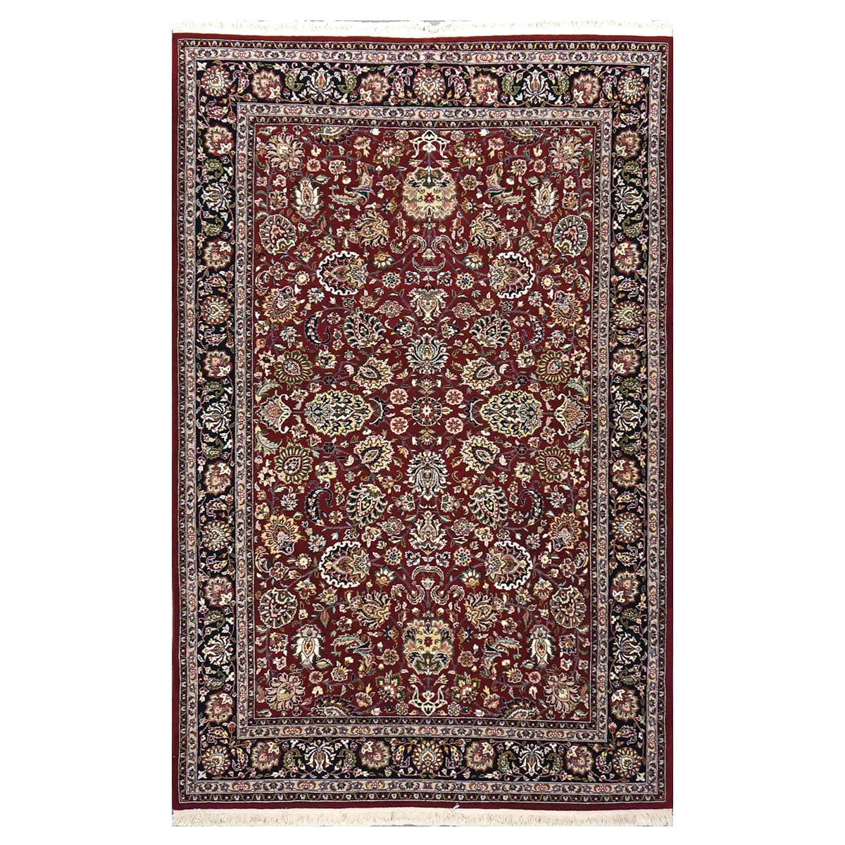 Sino-Persian Tabriz Wool & Silk 6x9 Red & Black Handmade Area Rug #1144227