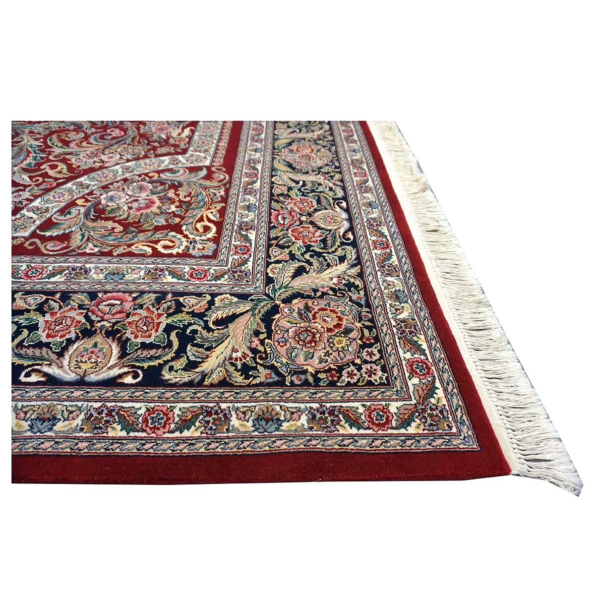 Sino-Persian Tabriz Wool & Silk 9x12 Red & Navy Handmade Area Rug #1144228