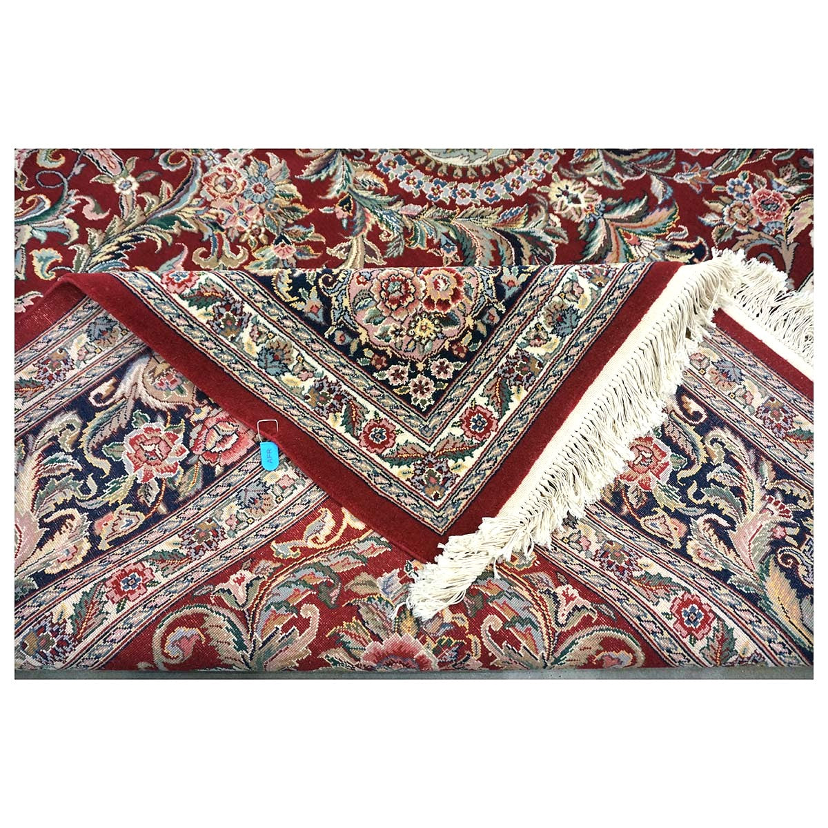Sino-Persian Tabriz Wool & Silk 9x12 Red & Navy Handmade Area Rug #1144228