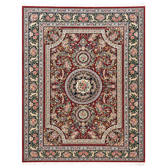 Sino-Persian Tabriz Wool & Silk 9x12 Red & Navy Handmade Area Rug #1144228