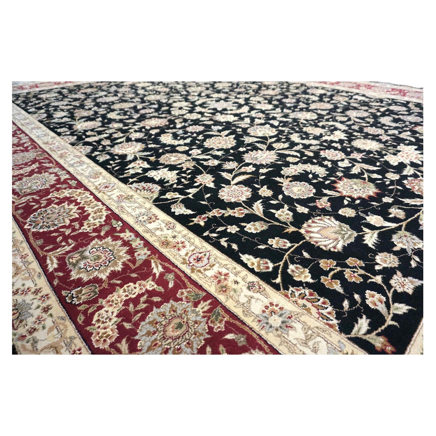 Sino-Persian Tabriz Wool & Silk 9x12 Black & Red Handmade Area Rug #1144230