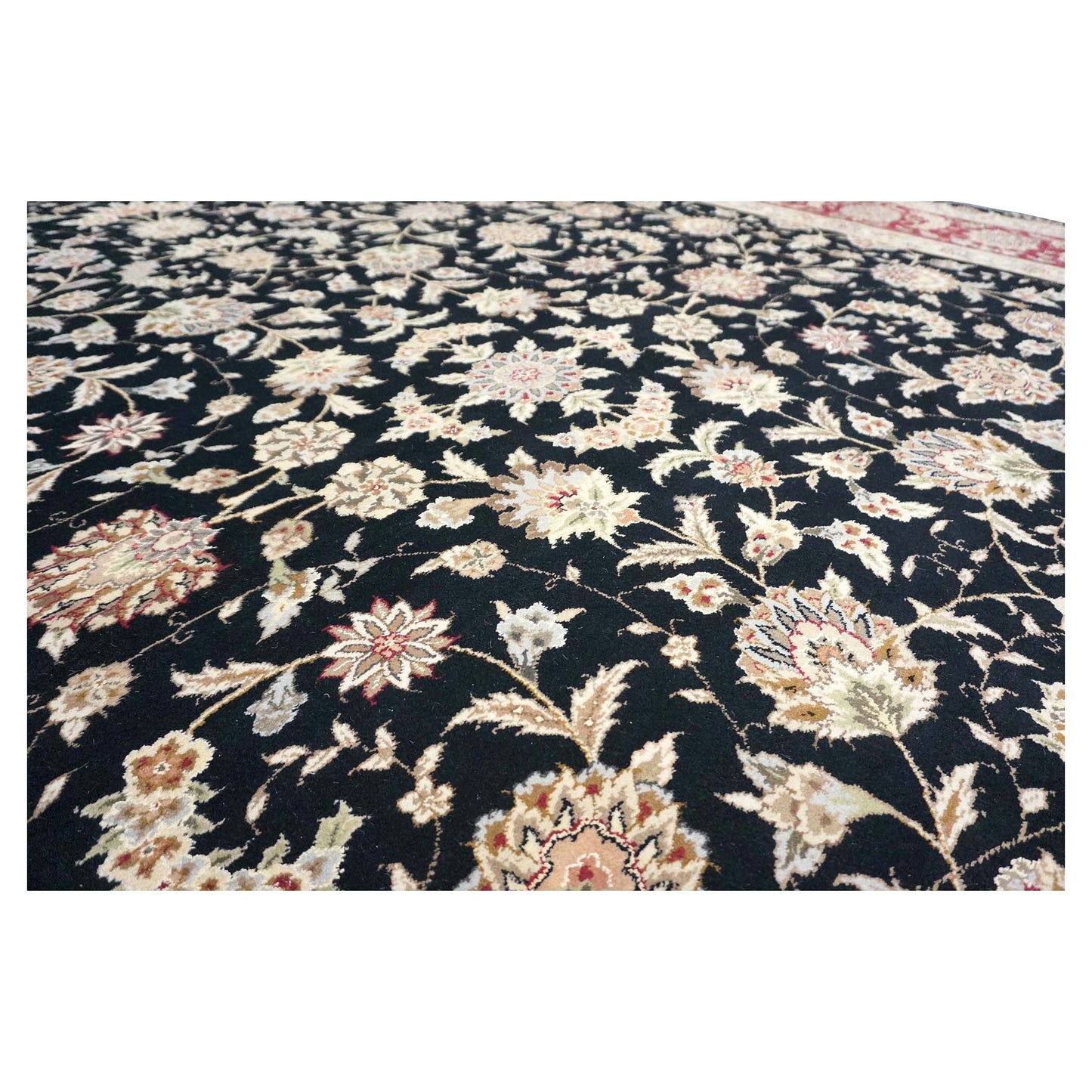 Sino-Persian Tabriz Wool & Silk 9x12 Black & Red Handmade Area Rug #1144230