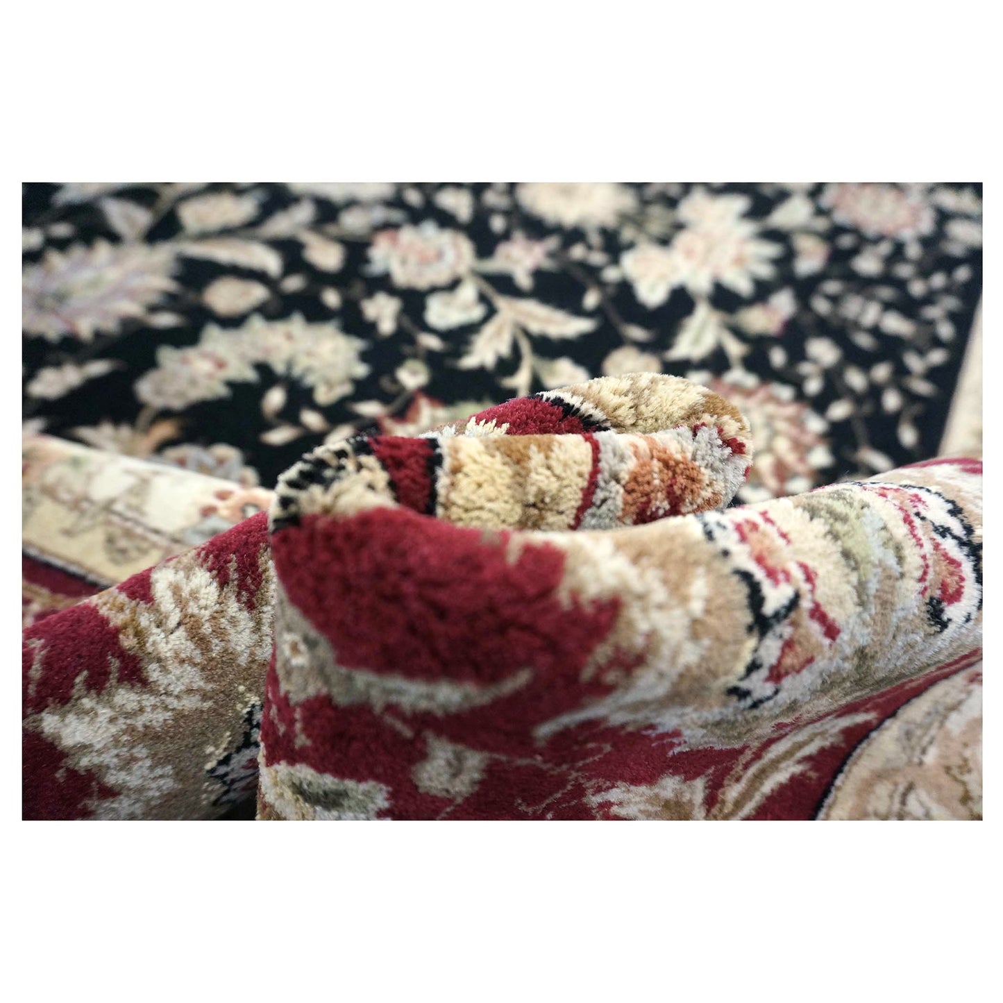 Sino-Persian Tabriz Wool & Silk 9x12 Black & Red Handmade Area Rug #1144230