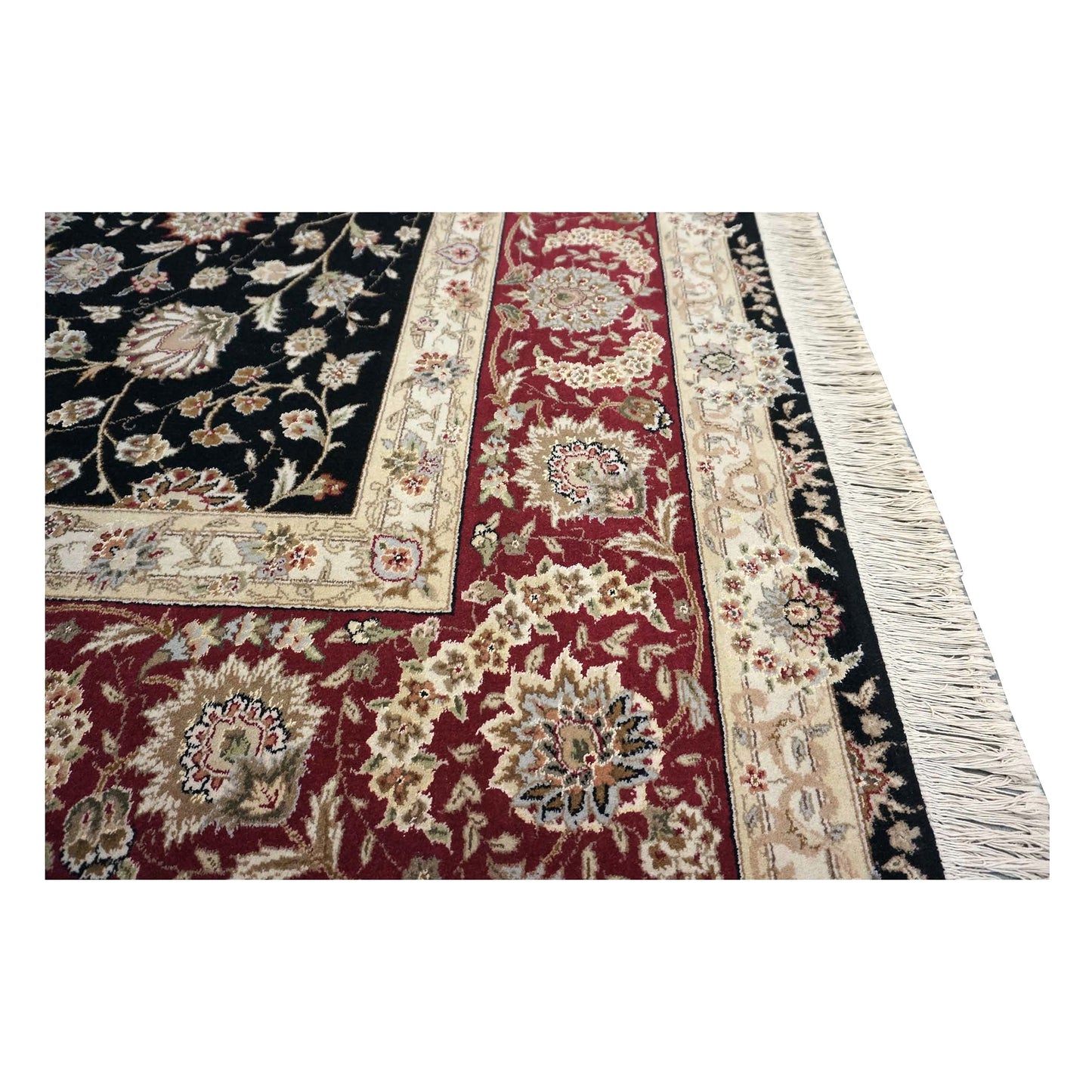 Sino-Persian Tabriz Wool & Silk 9x12 Black & Red Handmade Area Rug #1144230