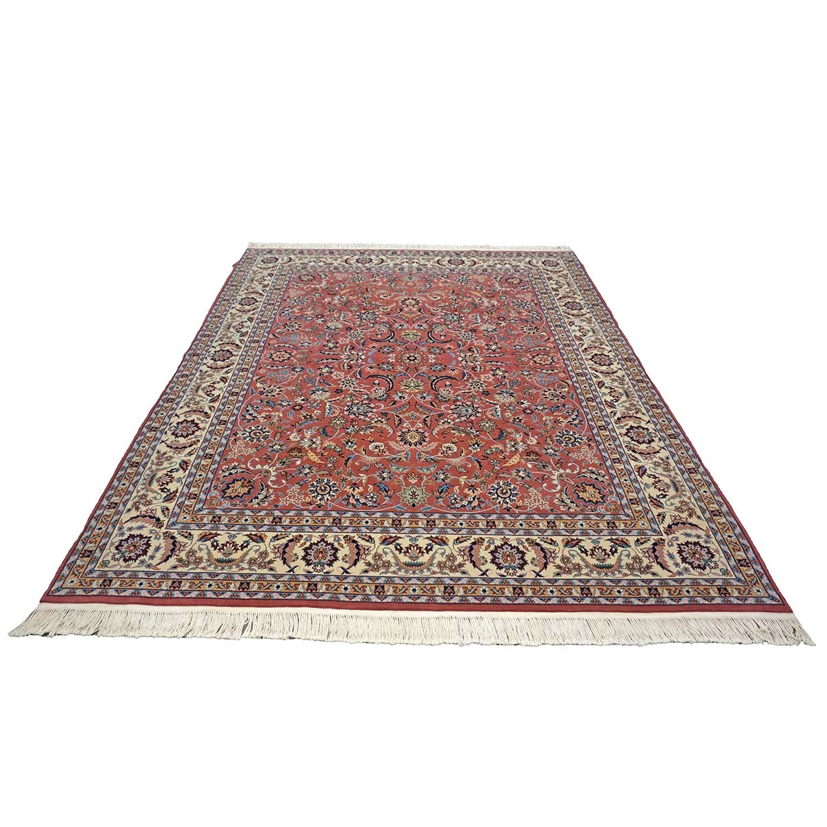 Sino-Persian Tabriz Wool & Silk 8x10 Salmon & Ivory Handmade Area Rug #1144232