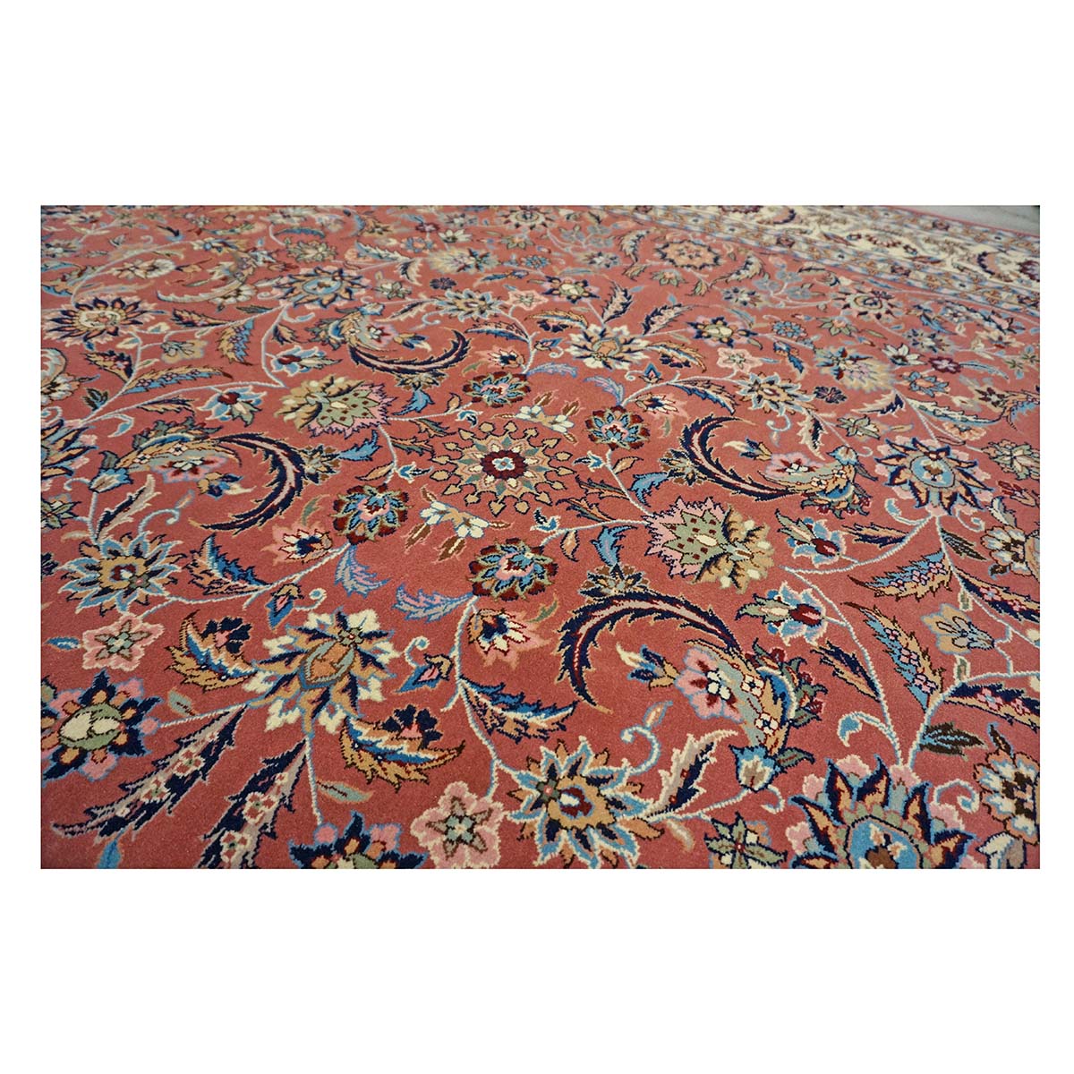 Sino-Persian Tabriz Wool & Silk 8x10 Salmon & Ivory Handmade Area Rug #1144232