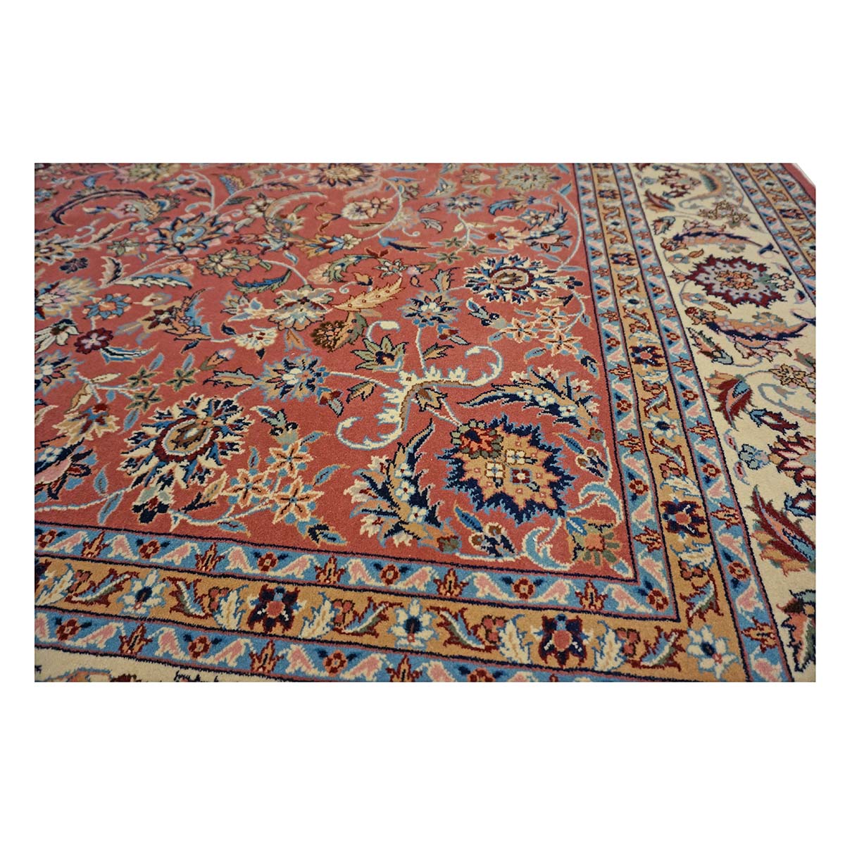 Sino-Persian Tabriz Wool & Silk 8x10 Salmon & Ivory Handmade Area Rug #1144232