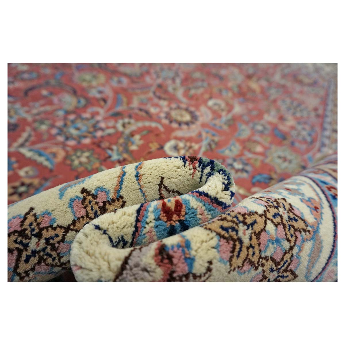 Sino-Persian Tabriz Wool & Silk 8x10 Salmon & Ivory Handmade Area Rug #1144232