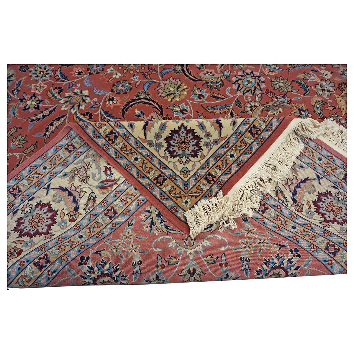 Sino-Persian Tabriz Wool & Silk 8x10 Salmon & Ivory Handmade Area Rug #1144232