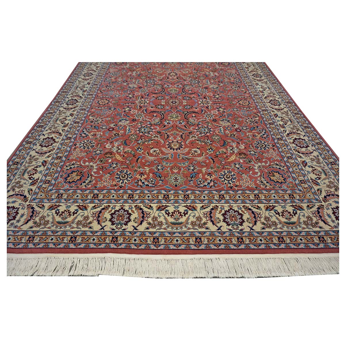 Sino-Persian Tabriz Wool & Silk 8x10 Salmon & Ivory Handmade Area Rug #1144232