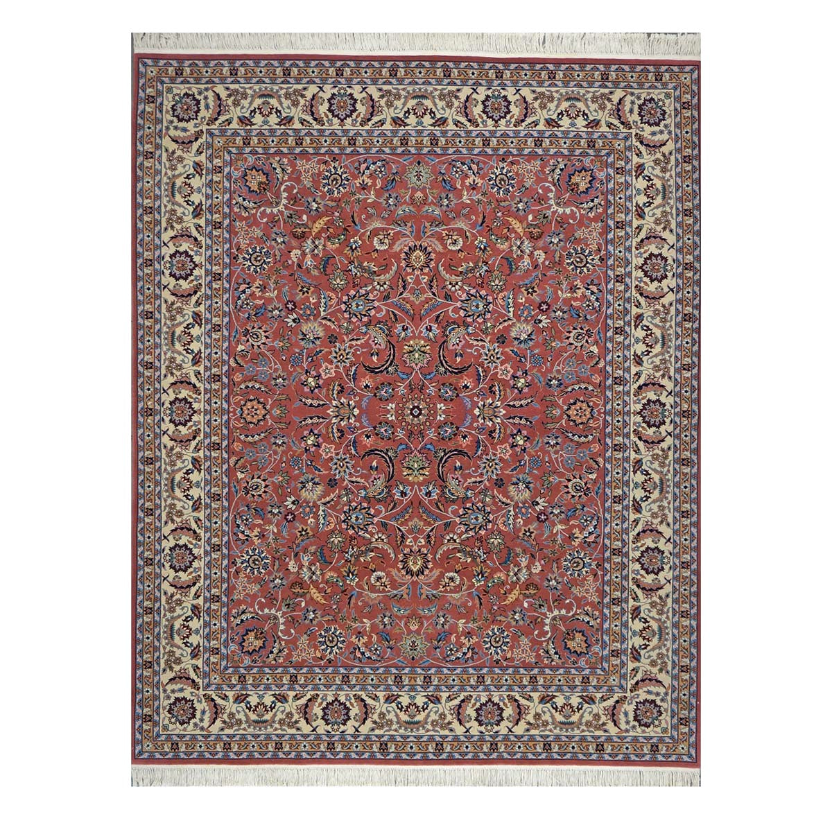 Sino-Persian Tabriz Wool & Silk 8x10 Salmon & Ivory Handmade Area Rug #1144232