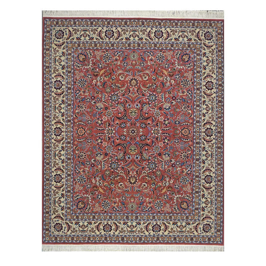 Sino-Persian Tabriz Wool & Silk 8x10 Salmon & Ivory Handmade Area Rug #1144232