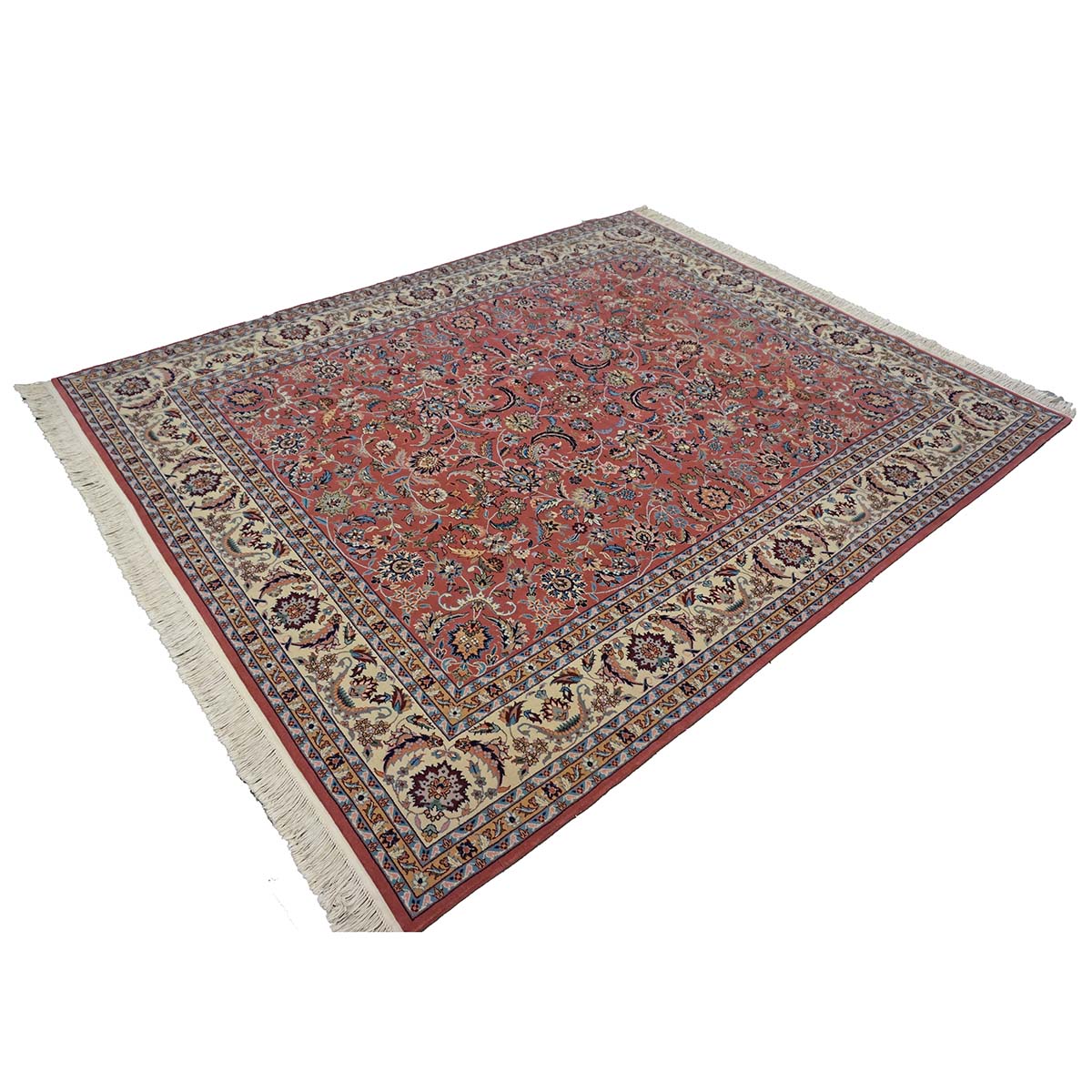 Sino-Persian Tabriz Wool & Silk 8x10 Salmon & Ivory Handmade Area Rug #1144232