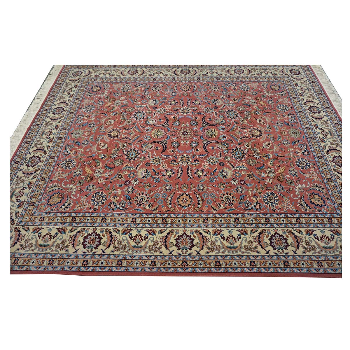 Sino-Persian Tabriz Wool & Silk 8x10 Salmon & Ivory Handmade Area Rug #1144232
