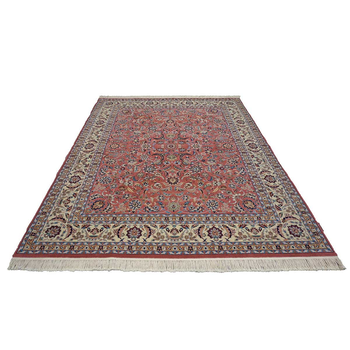 Sino-Persian Tabriz Wool & Silk 8x10 Salmon & Ivory Handmade Area Rug #1144232