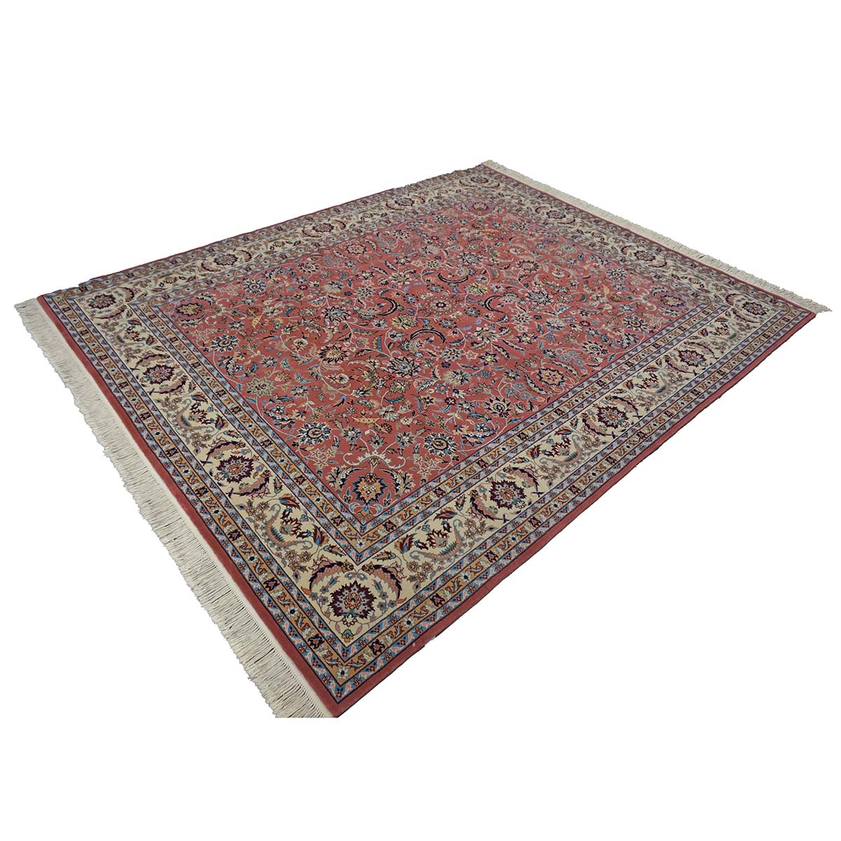 Sino-Persian Tabriz Wool & Silk 8x10 Salmon & Ivory Handmade Area Rug #1144232