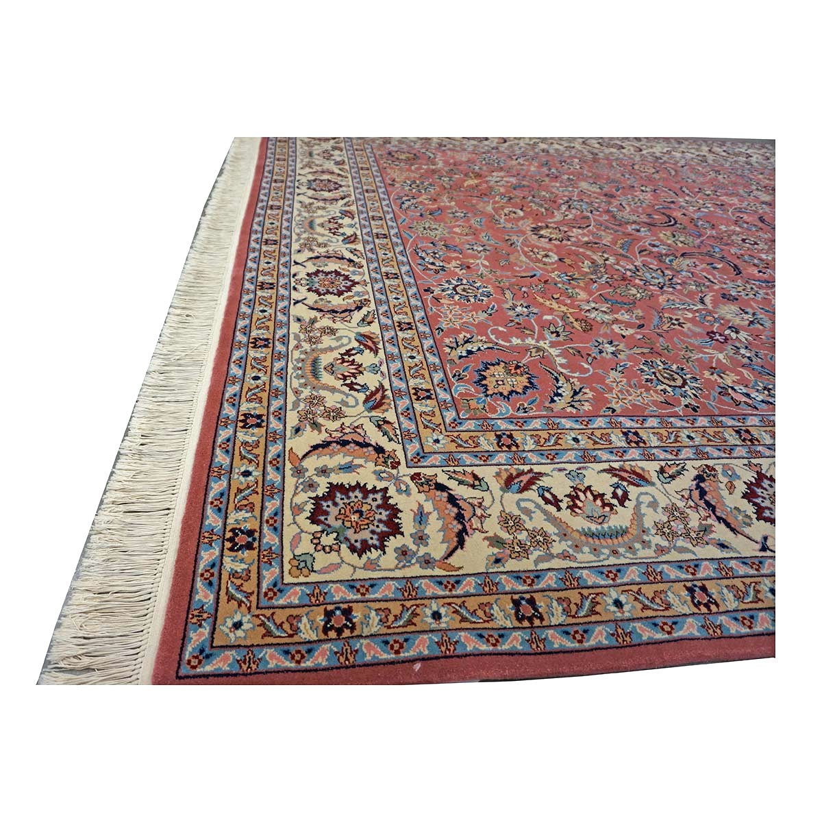 Sino-Persian Tabriz Wool & Silk 8x10 Salmon & Ivory Handmade Area Rug #1144232