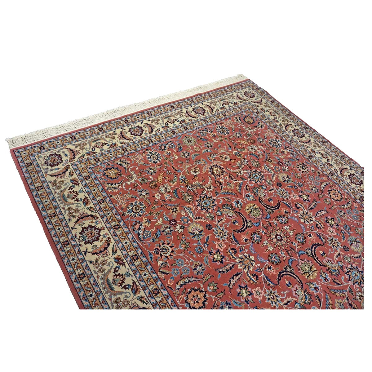 Sino-Persian Tabriz Wool & Silk 8x10 Salmon & Ivory Handmade Area Rug #1144232