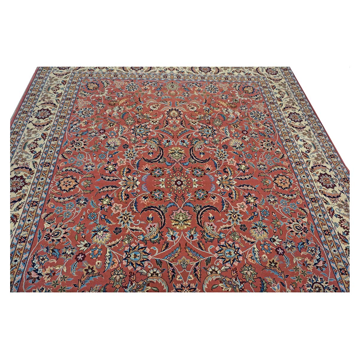 Sino-Persian Tabriz Wool & Silk 8x10 Salmon & Ivory Handmade Area Rug #1144232