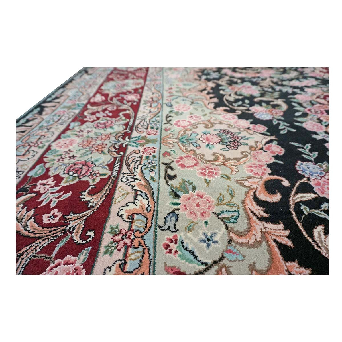 Sino-Persian Tabriz Wool & Silk 8x10 Red, Ivory & Black Handmade Area Rug #1144233