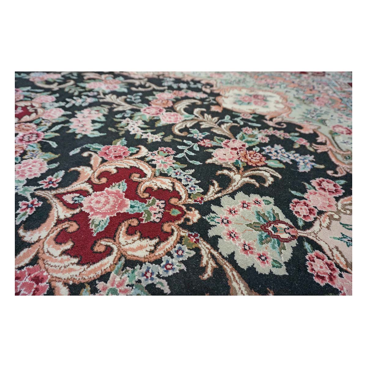 Sino-Persian Tabriz Wool & Silk 8x10 Red, Ivory & Black Handmade Area Rug #1144233