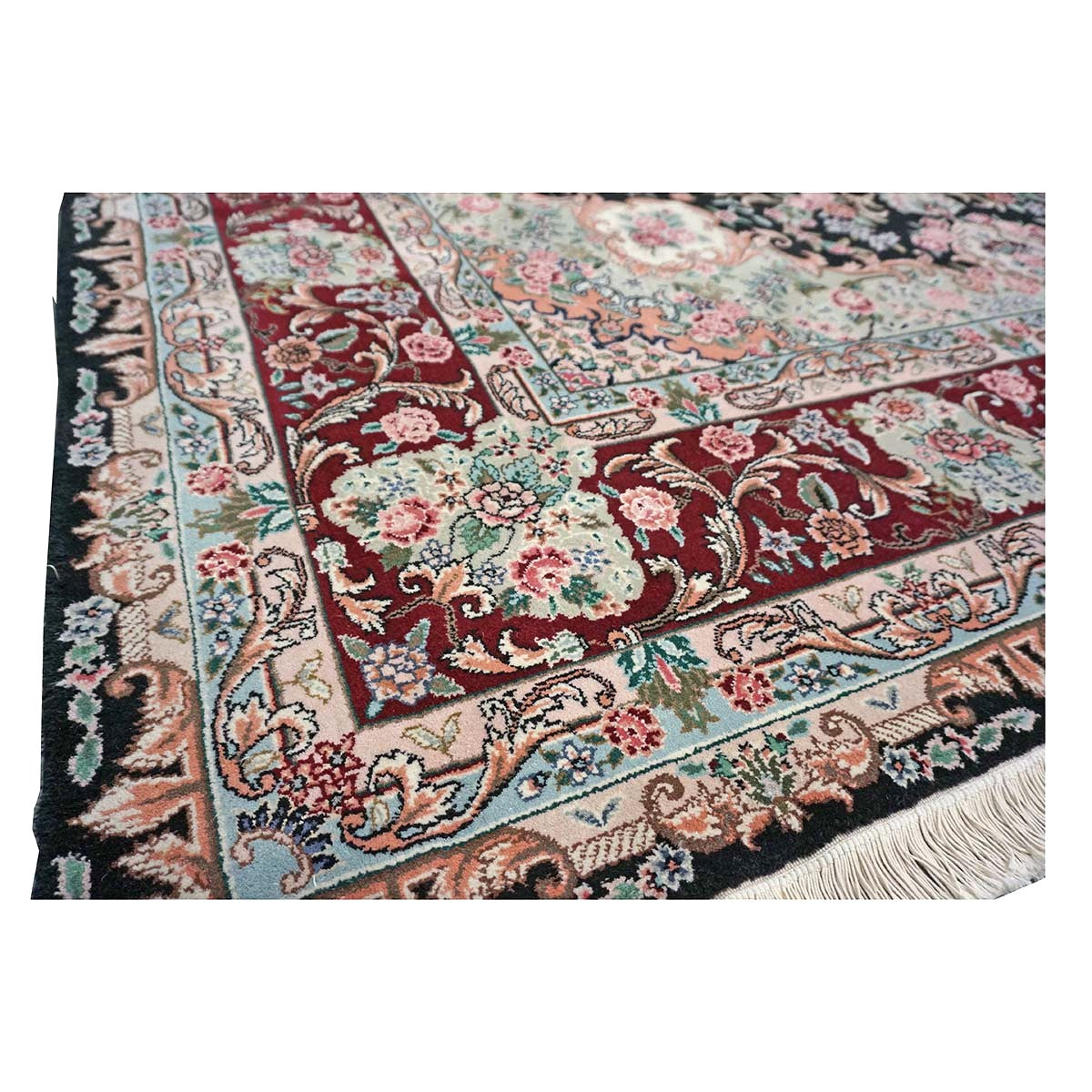 Sino-Persian Tabriz Wool & Silk 8x10 Red, Ivory & Black Handmade Area Rug #1144233