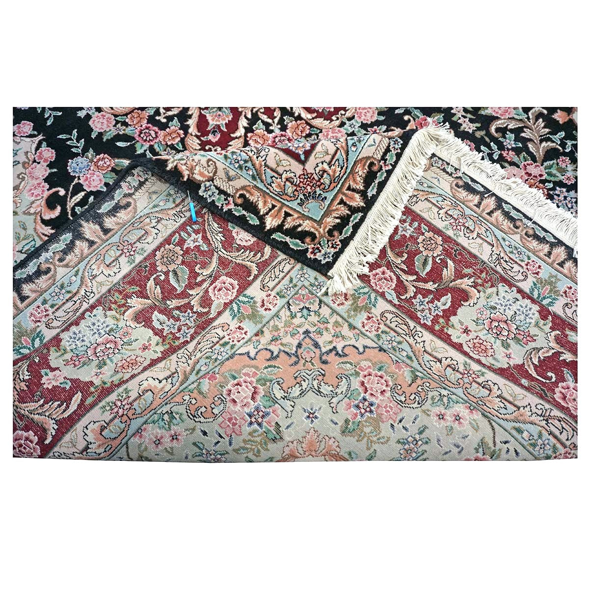 Sino-Persian Tabriz Wool & Silk 8x10 Red, Ivory & Black Handmade Area Rug #1144233