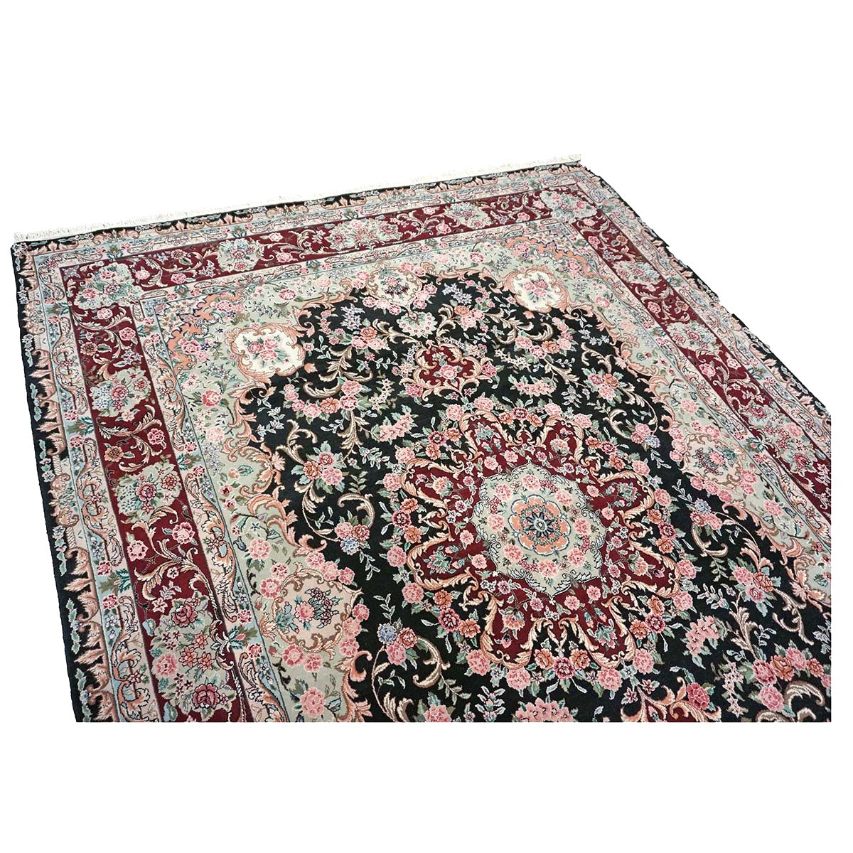 Sino-Persian Tabriz Wool & Silk 8x10 Red, Ivory & Black Handmade Area Rug #1144233