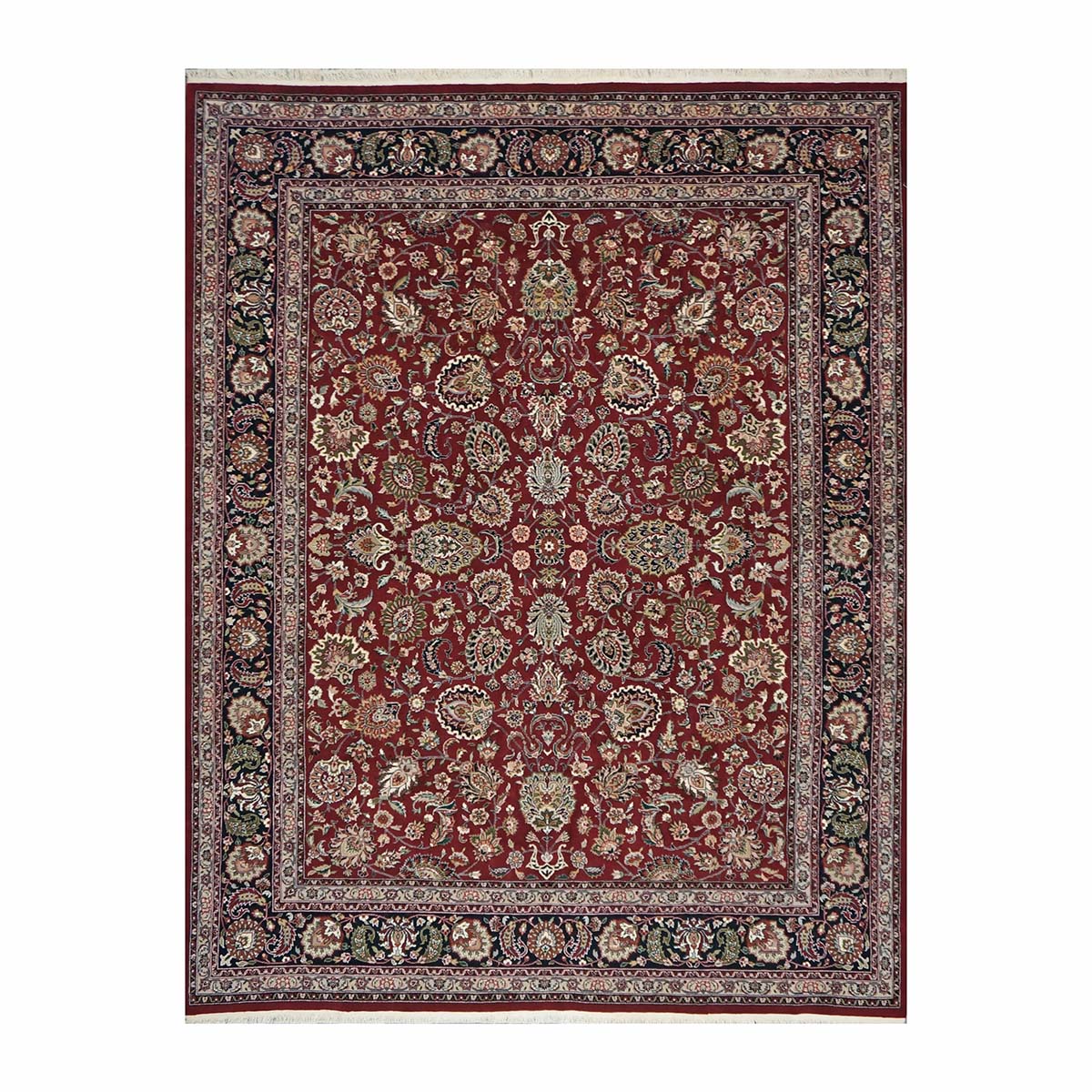 Sino-Persian Tabriz Wool & Silk 8x10 Red & Navy Handmade Area Rug #1144235