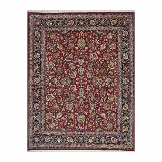 Sino-Persian Tabriz Wool & Silk 8x10 Red & Navy Handmade Area Rug #1144235