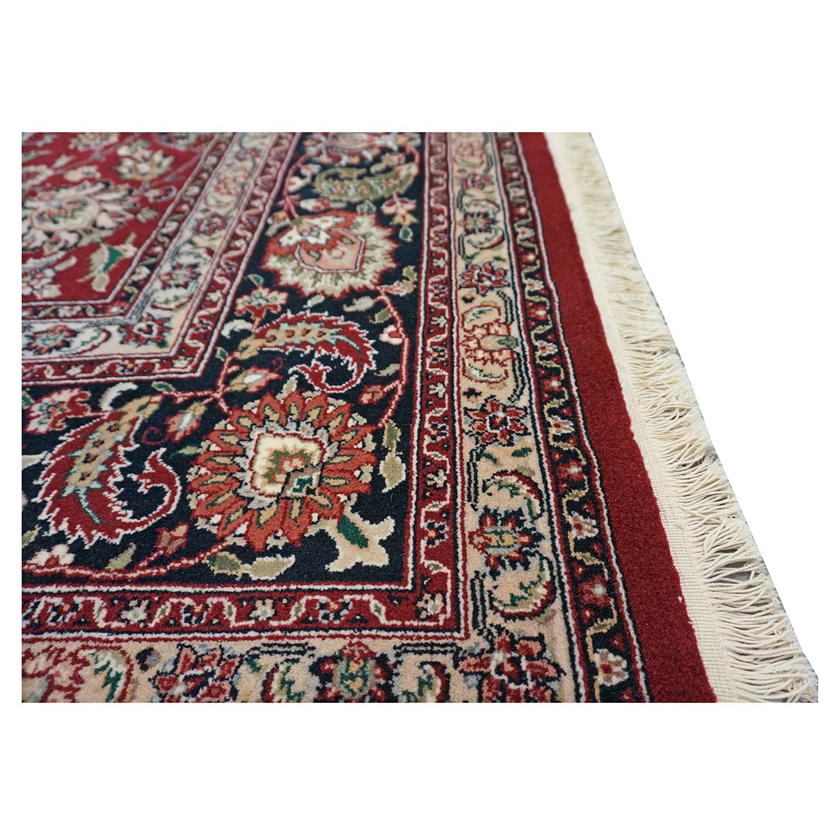 Sino-Persian Tabriz Wool & Silk 8x10 Red & Navy Handmade Area Rug #1144235