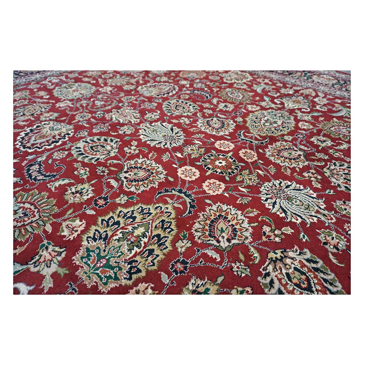 Sino-Persian Tabriz Wool & Silk 8x10 Red & Navy Handmade Area Rug #1144235