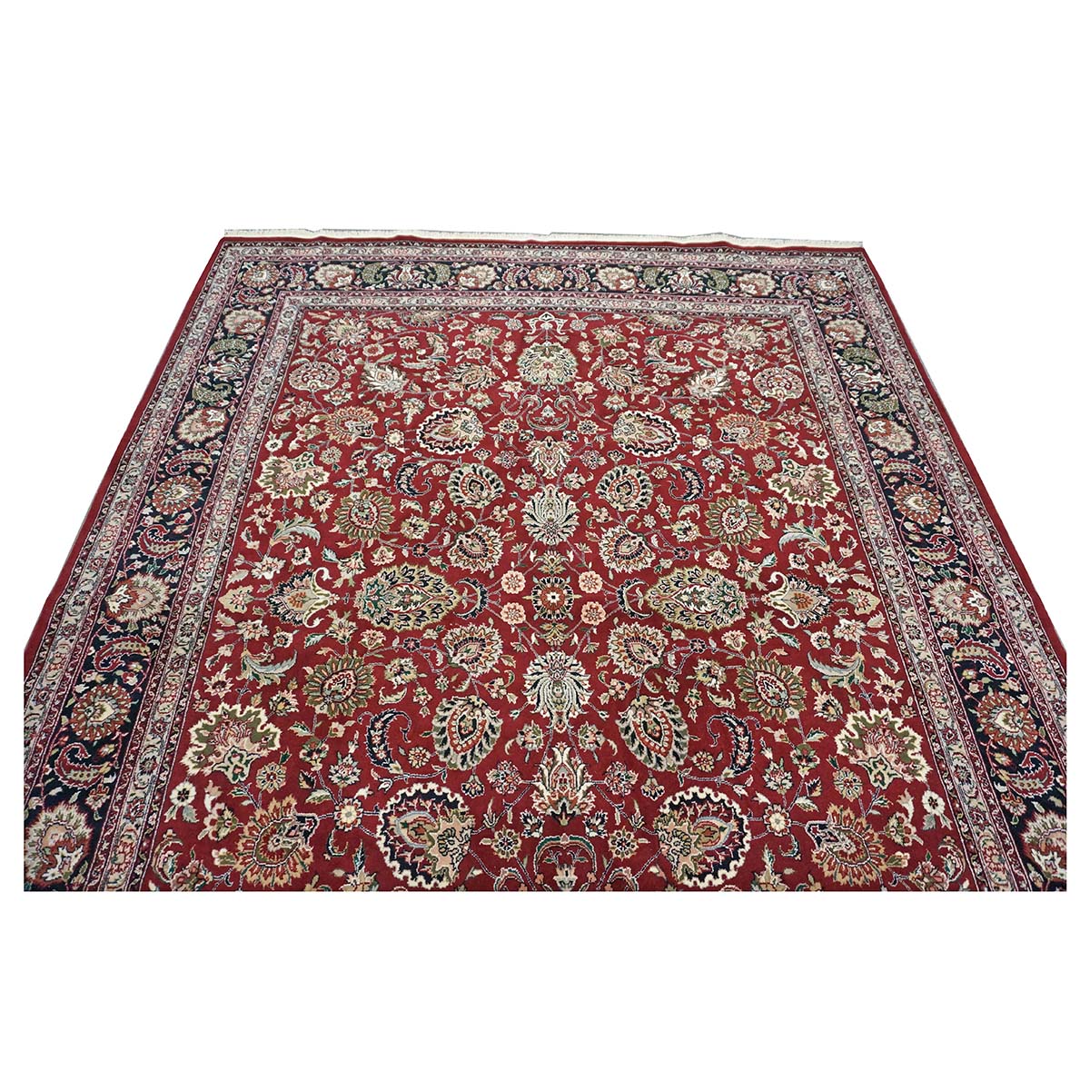 Sino-Persian Tabriz Wool & Silk 8x10 Red & Navy Handmade Area Rug #1144235