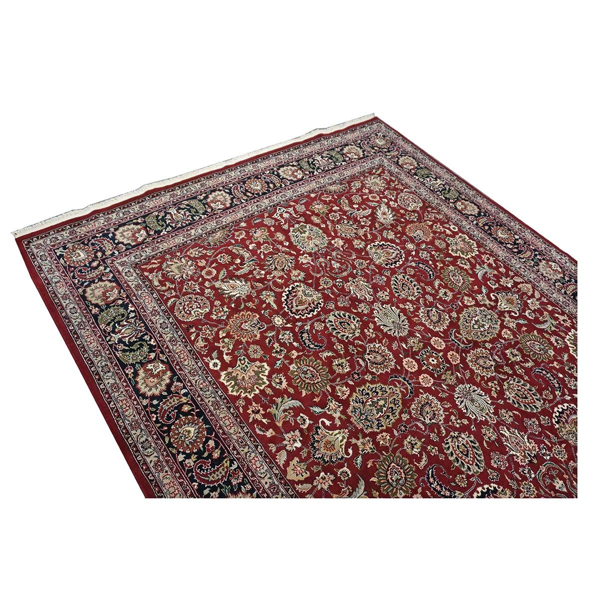 Sino-Persian Tabriz Wool & Silk 8x10 Red & Navy Handmade Area Rug #1144235