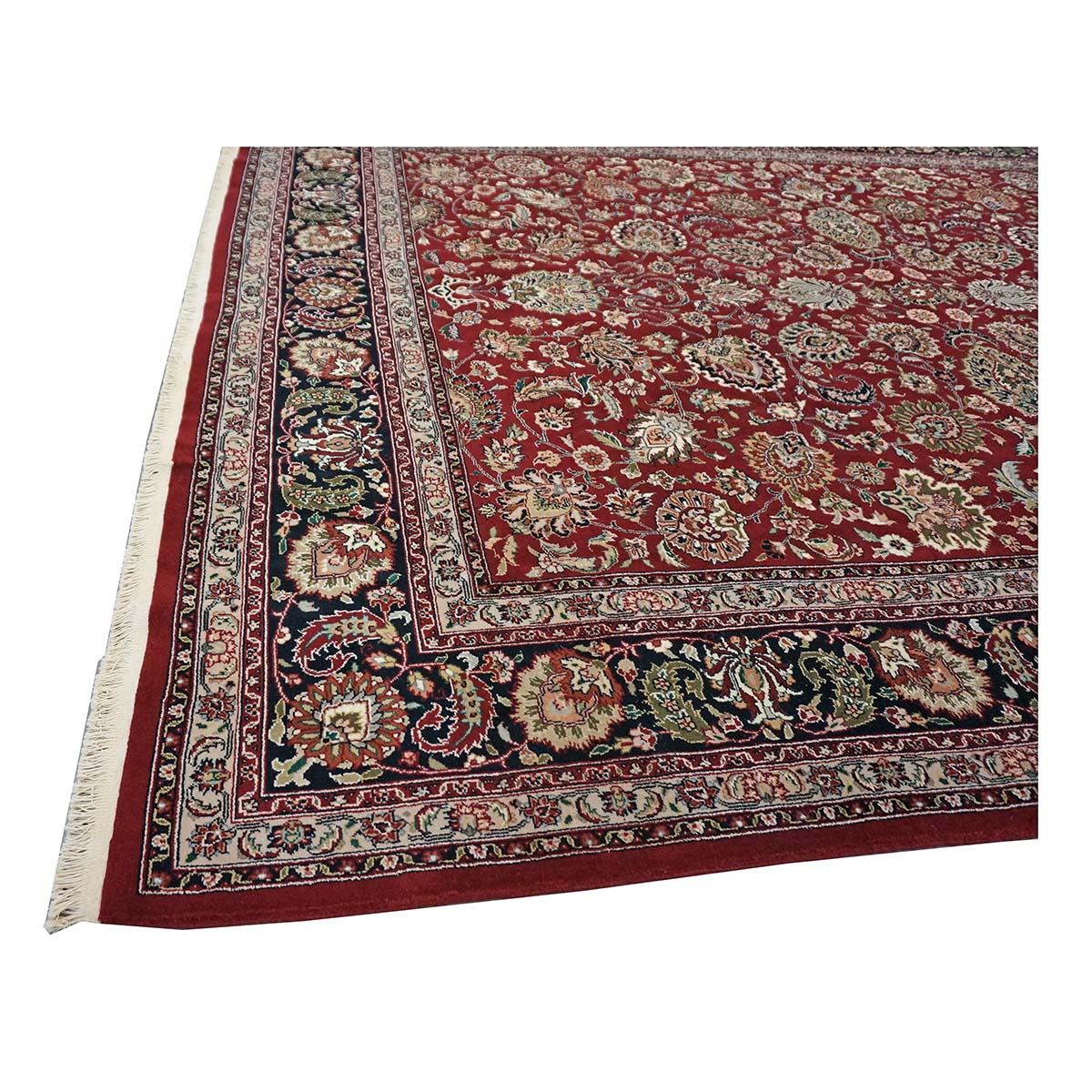 Sino-Persian Tabriz Wool & Silk 8x10 Red & Navy Handmade Area Rug #1144235