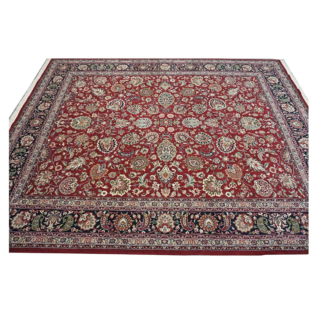 Sino-Persian Tabriz Wool & Silk 8x10 Red & Navy Handmade Area Rug #1144235