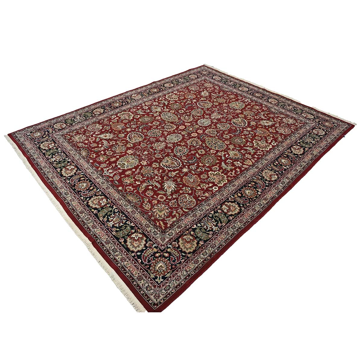 Sino-Persian Tabriz Wool & Silk 8x10 Red & Navy Handmade Area Rug #1144235