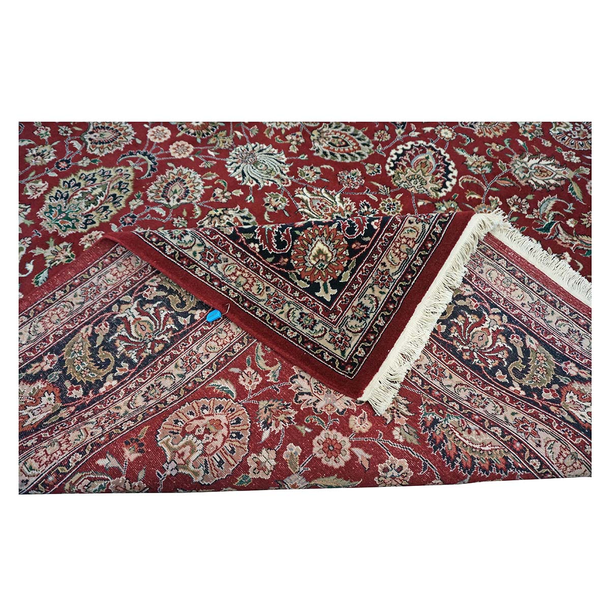 Sino-Persian Tabriz Wool & Silk 8x10 Red & Navy Handmade Area Rug #1144235