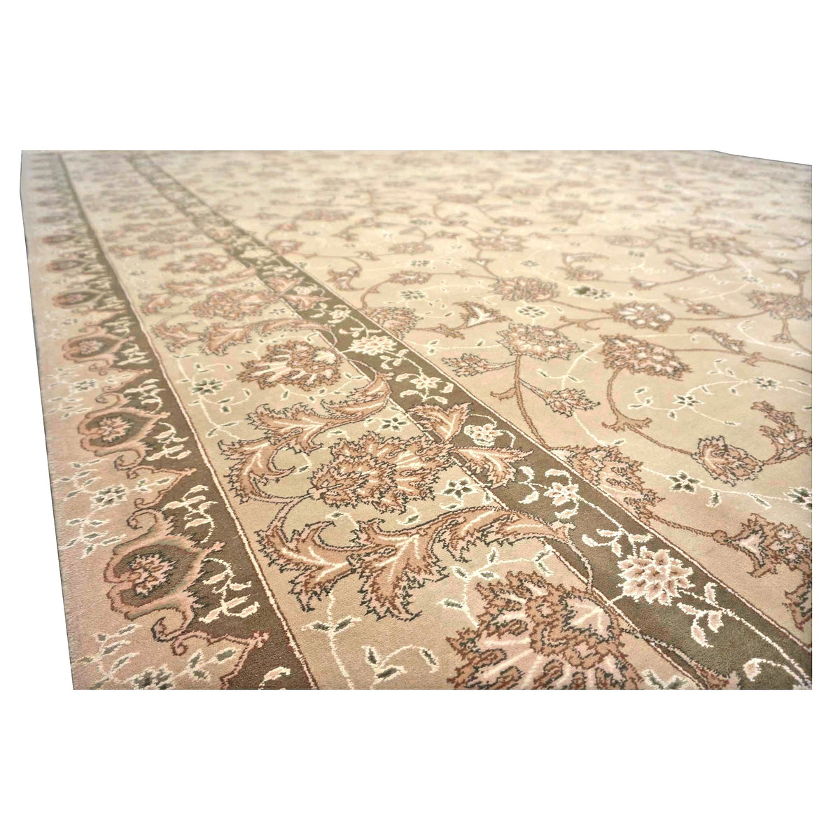 Sino-Persian Tabriz Wool & Silk 9x12 Taupe & Olive Handmade Area Rug #1144237